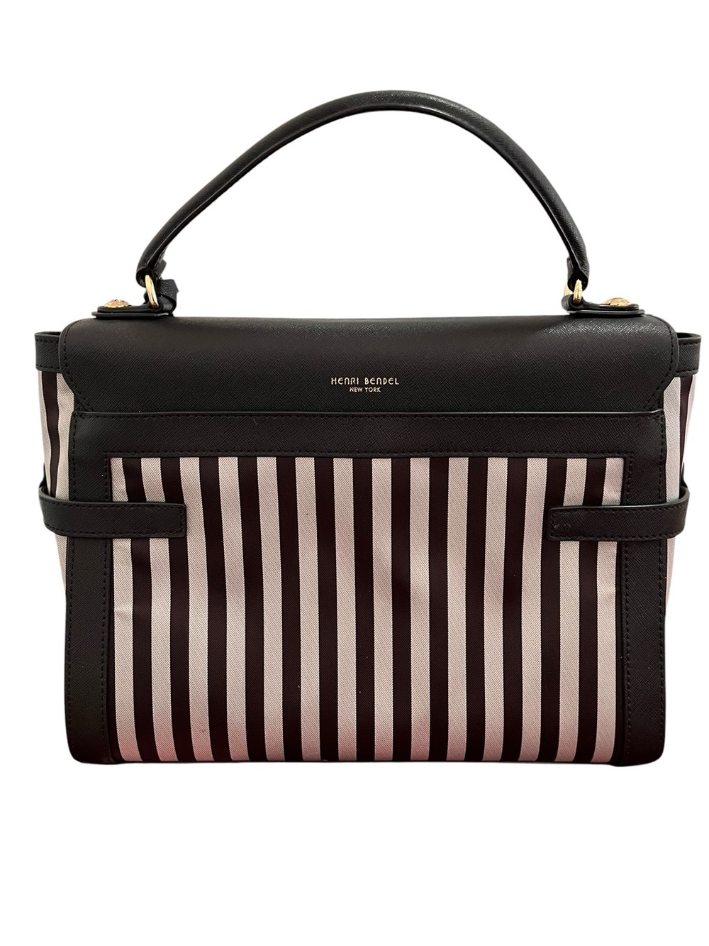 Henri Bendel Miss Bendel Top Handle Satchel Brown/White Striped NWT - Picture 2 of 14